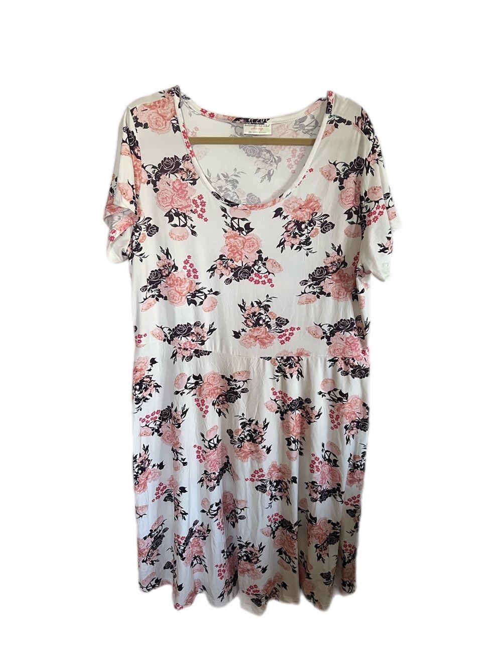 Bobbie Brooks White Dress with Pink and Gray Floral Print